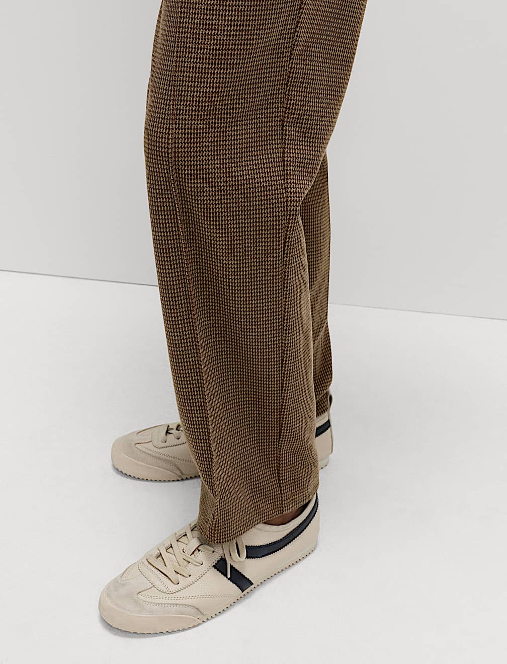 Jersey Twill Checked Straight Leg Trousers