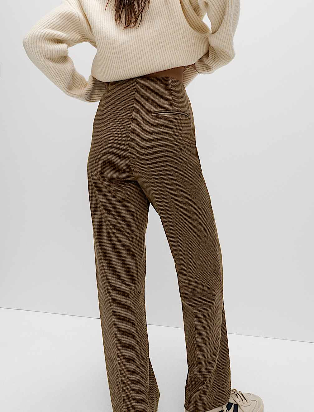 Jersey Twill Checked Straight Leg Trousers