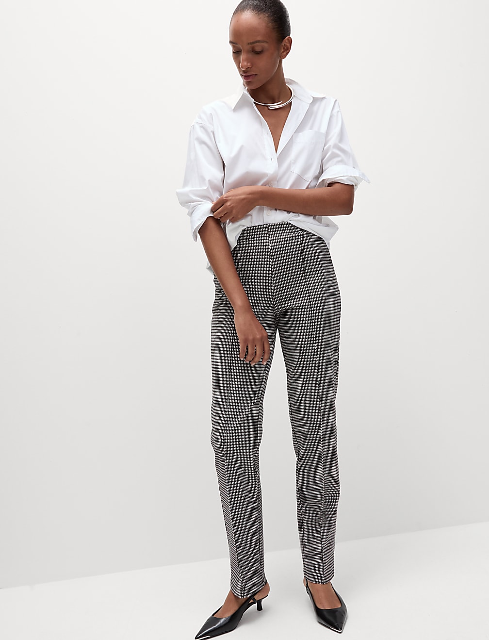 Twill Checked Straight Leg Trousers