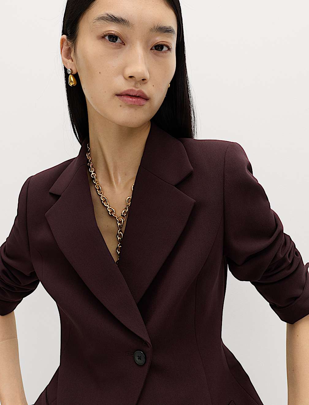 Tailored Cinched Asymmetric Single Breasted Blazer