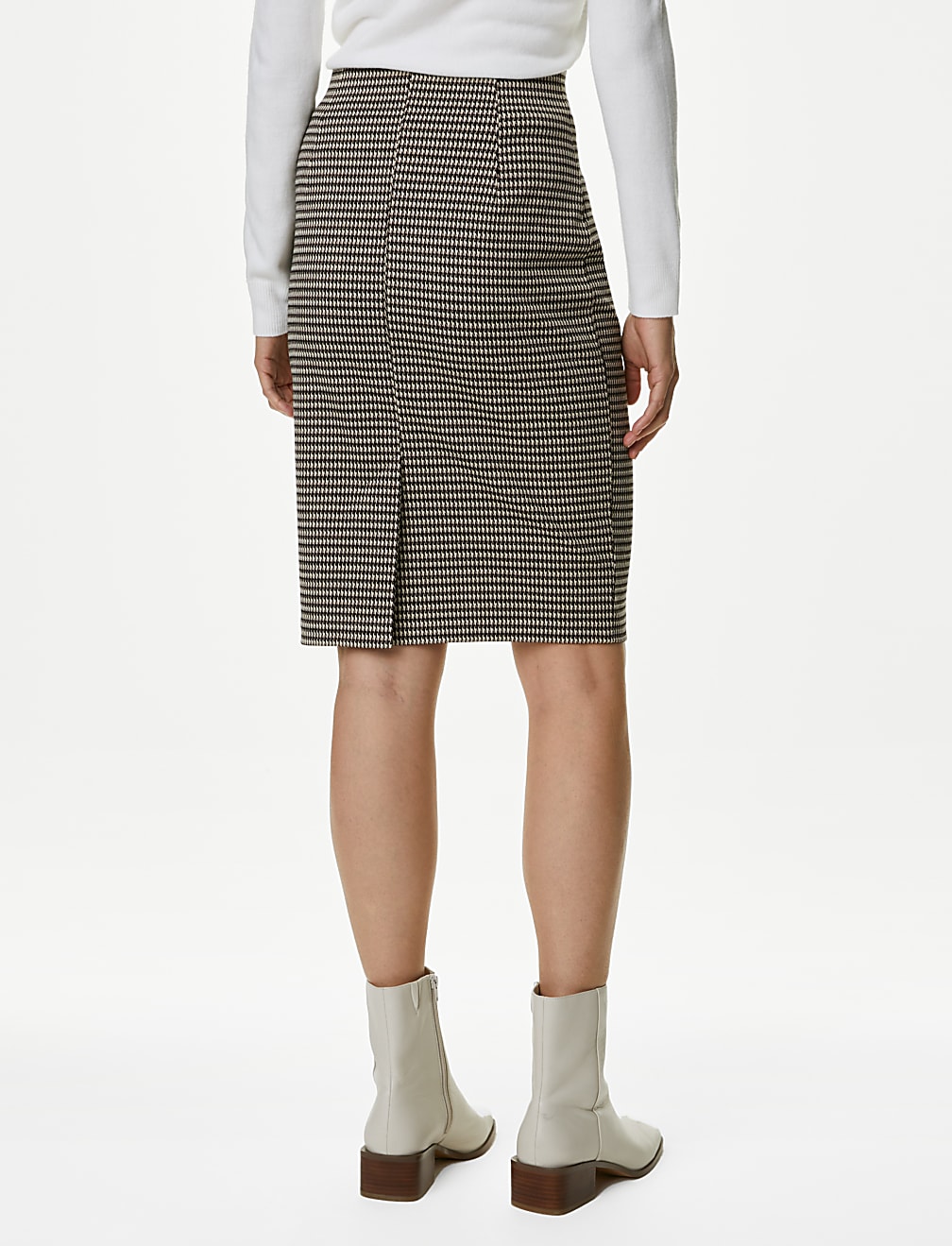 Jersey Checked Midi Pencil Skirt