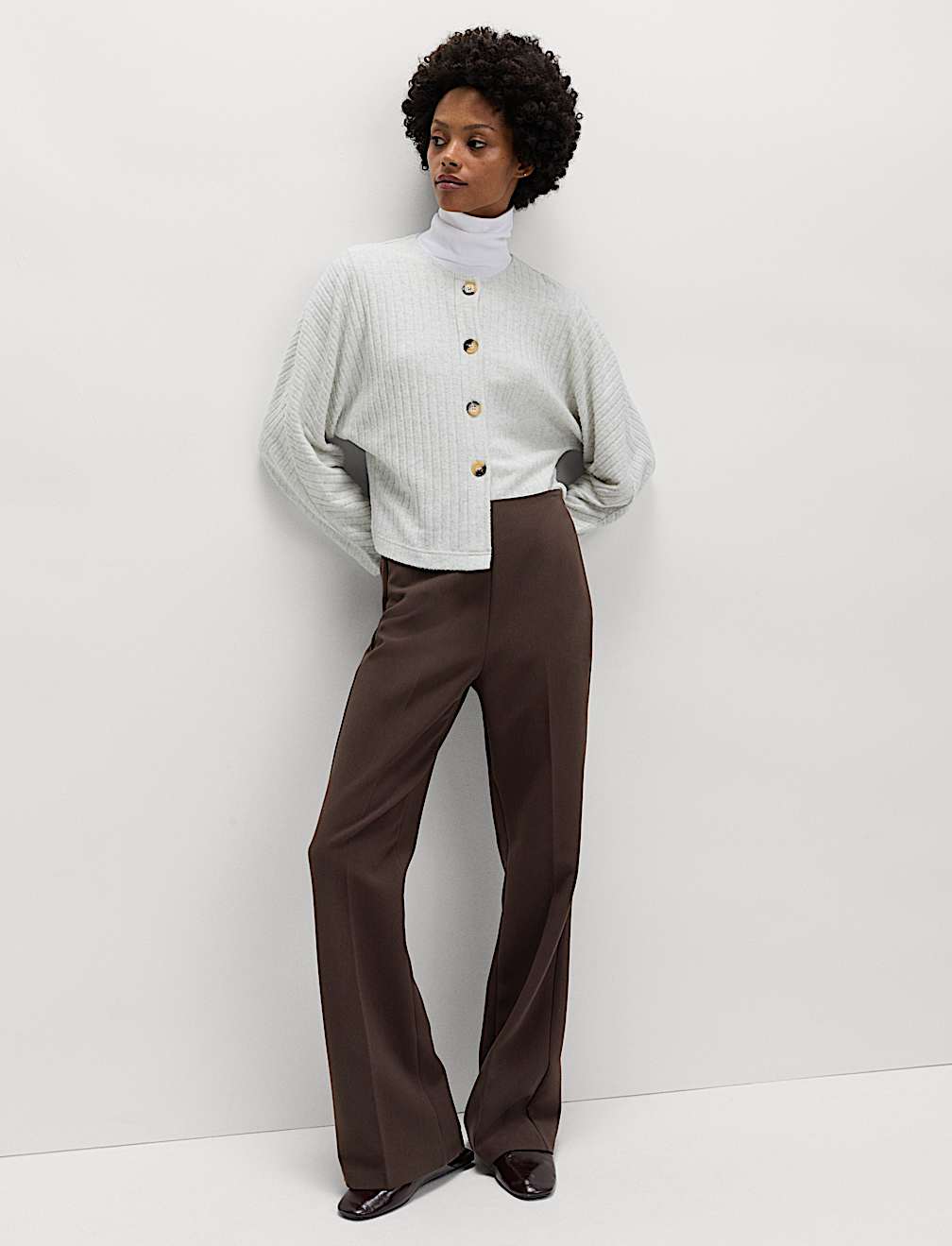 Slim Side Zip Flared Trousers