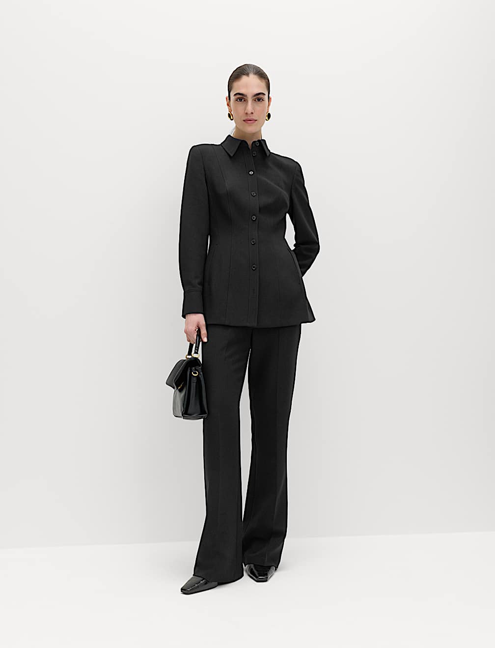 Slim Side Zip Flared Trousers