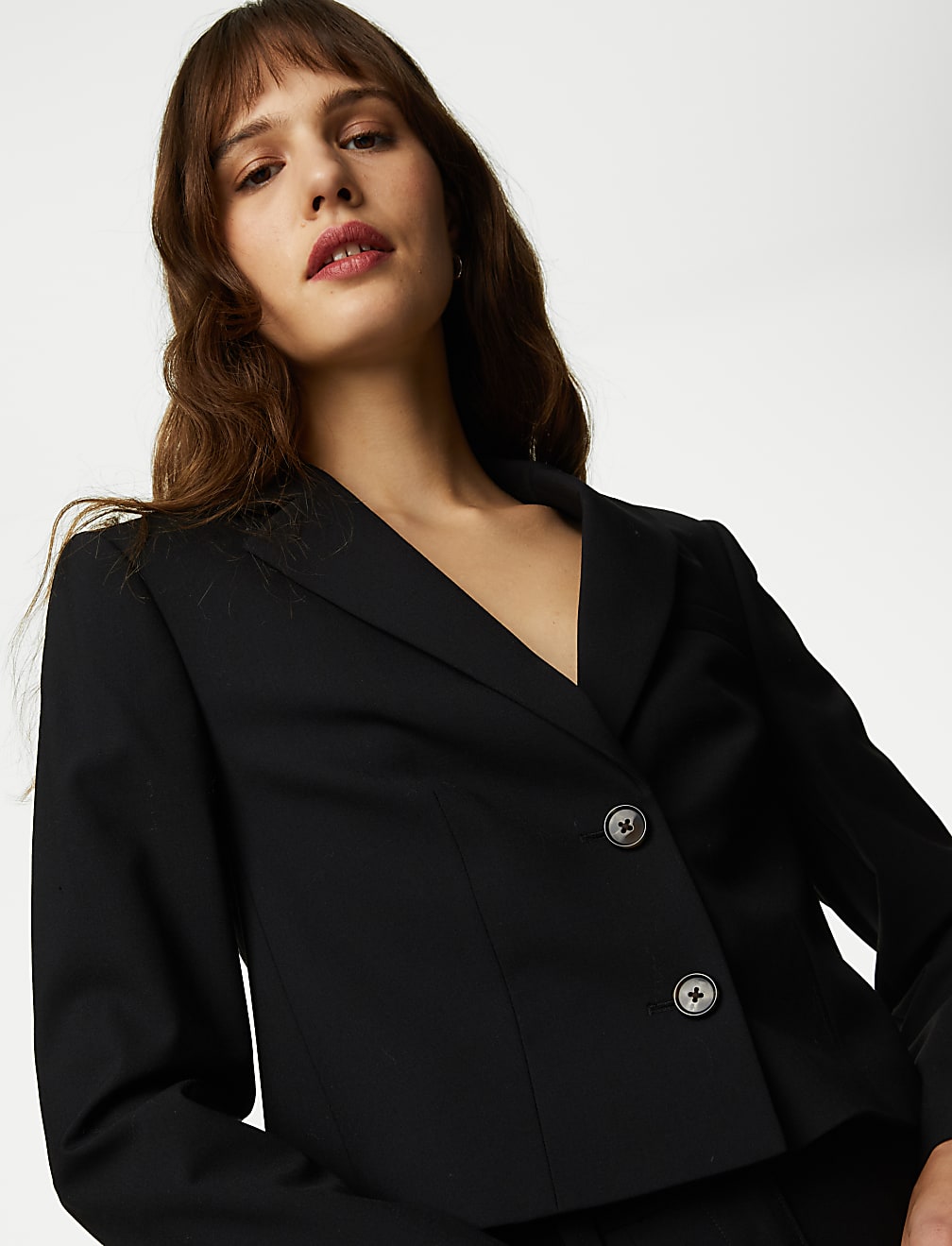 Wool Blend Tailored Cropped Blazer
