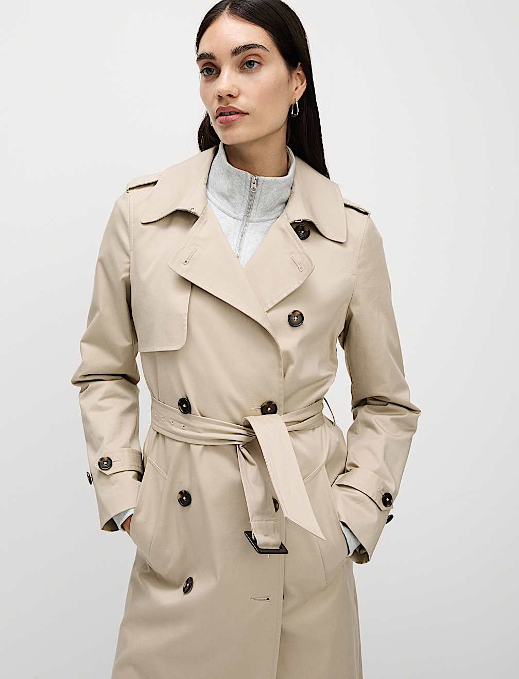 Petite Cotton Rich Double Breasted Trench Coat