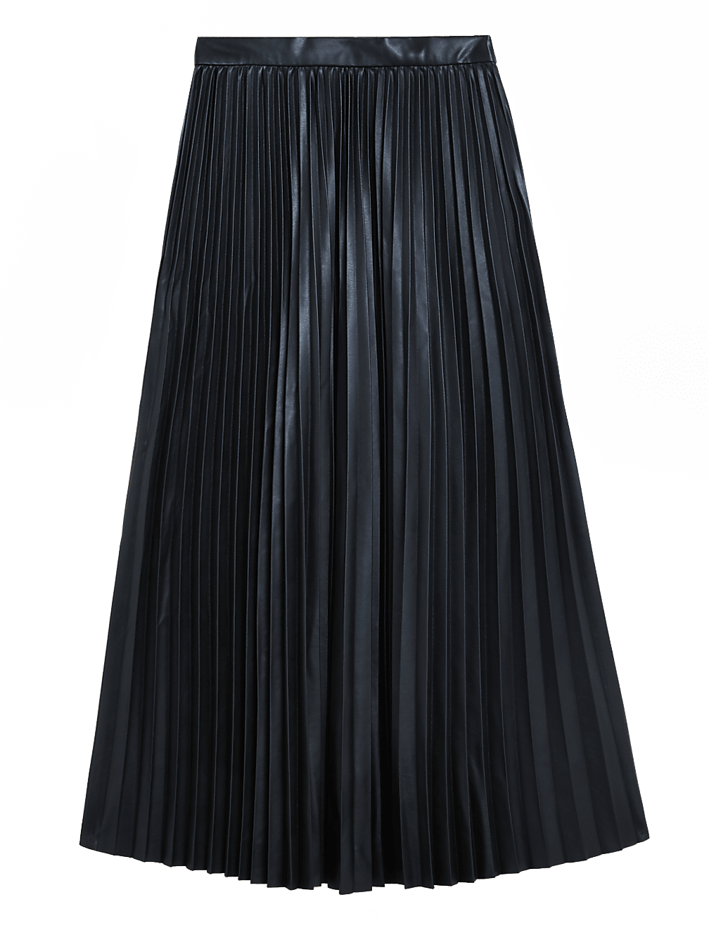 Faux Leather Pleated Midi Skirt