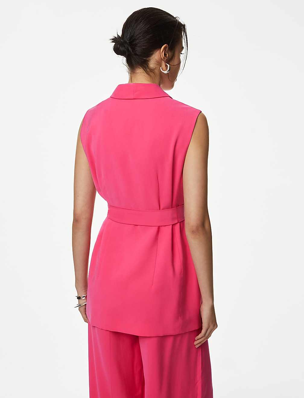 Satin Look Belted Longline Waistcoat