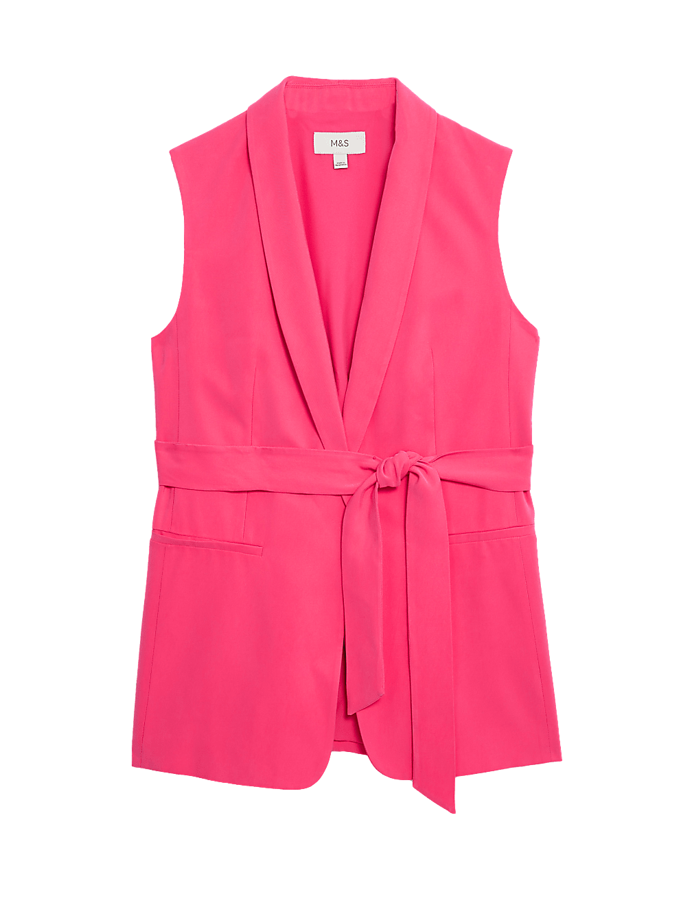 Satin Look Belted Longline Waistcoat