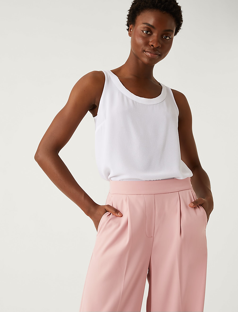 Satin Twill Wide Leg Trousers