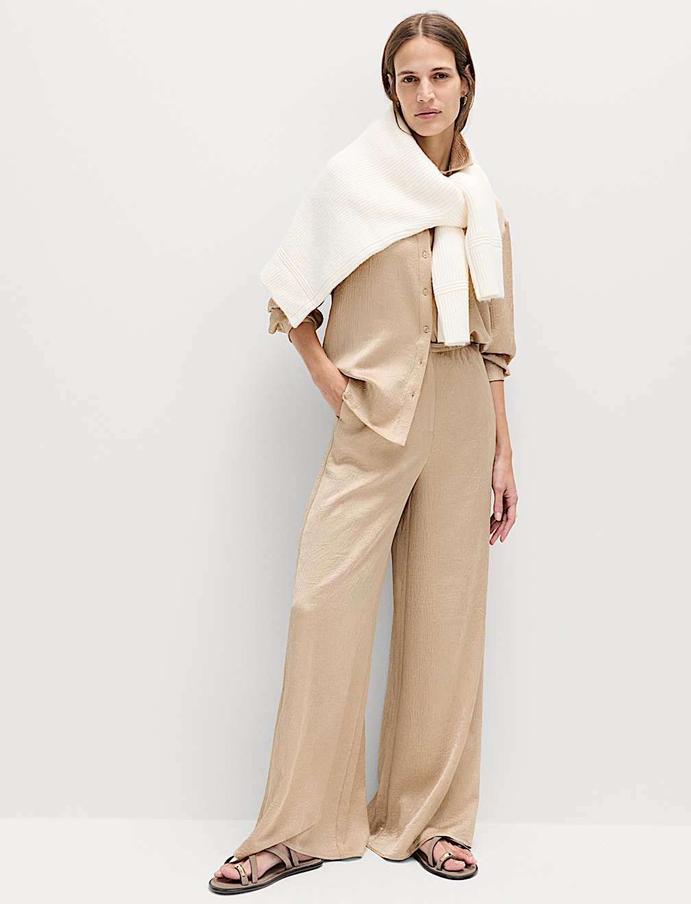 Satin Crinkle Palazzo Trousers