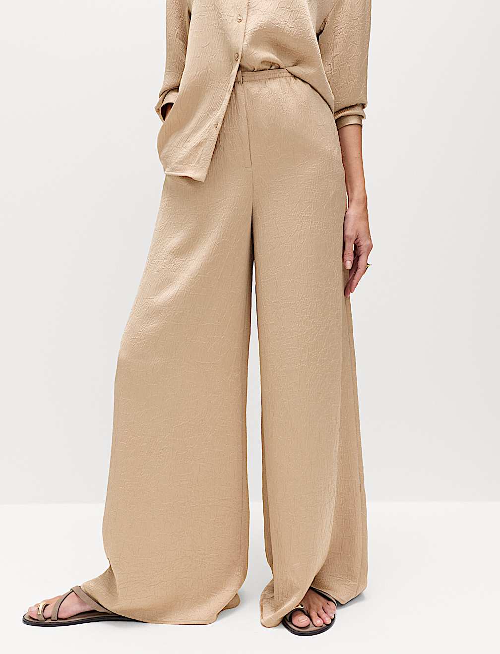 Satin Crinkle Palazzo Trousers