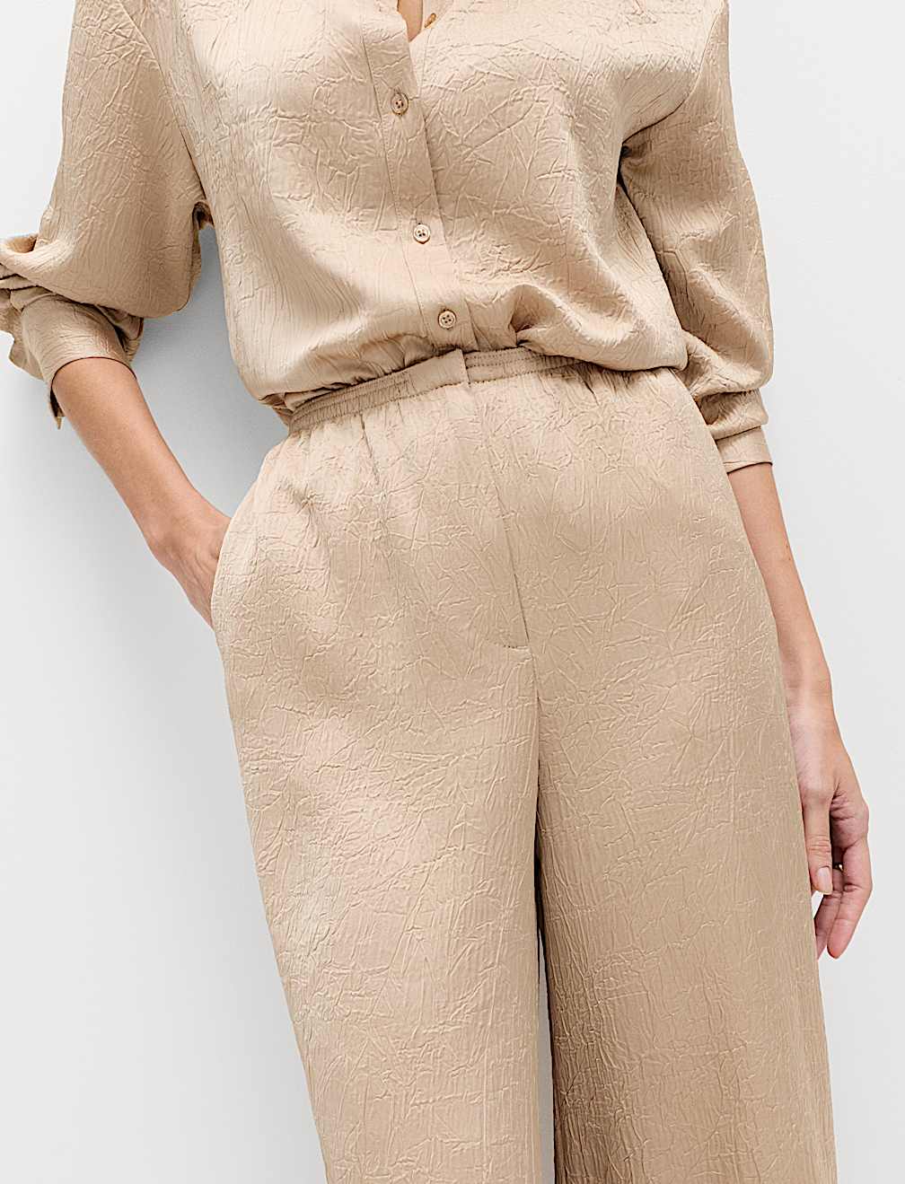 Satin Crinkle Palazzo Trousers