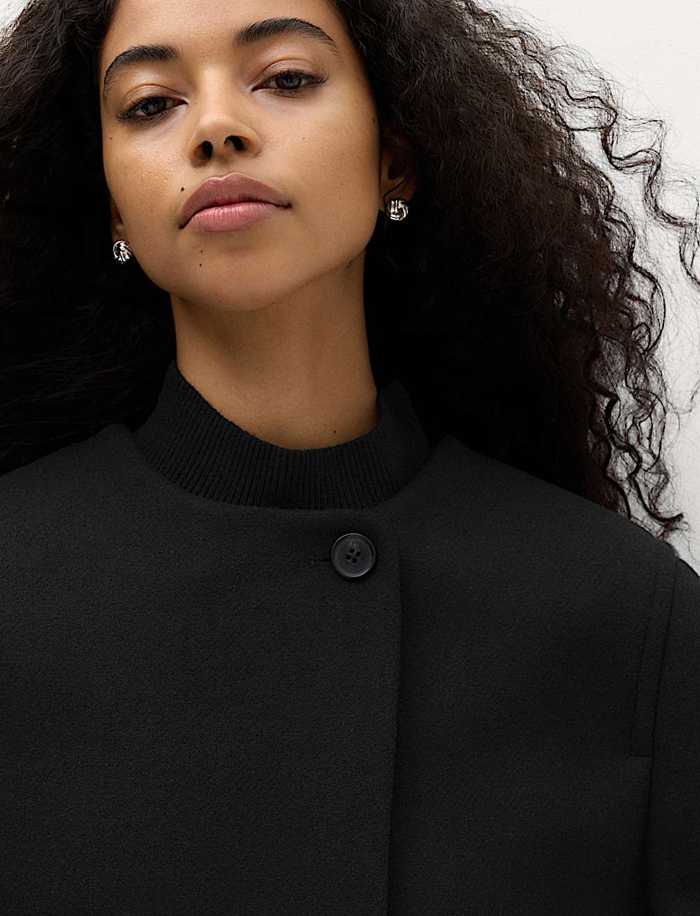 Collarless Short Button Through Jacket with Wool