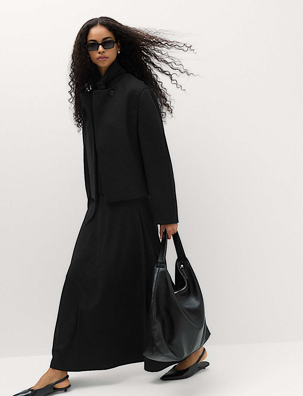 Collarless Short Button Through Jacket with Wool