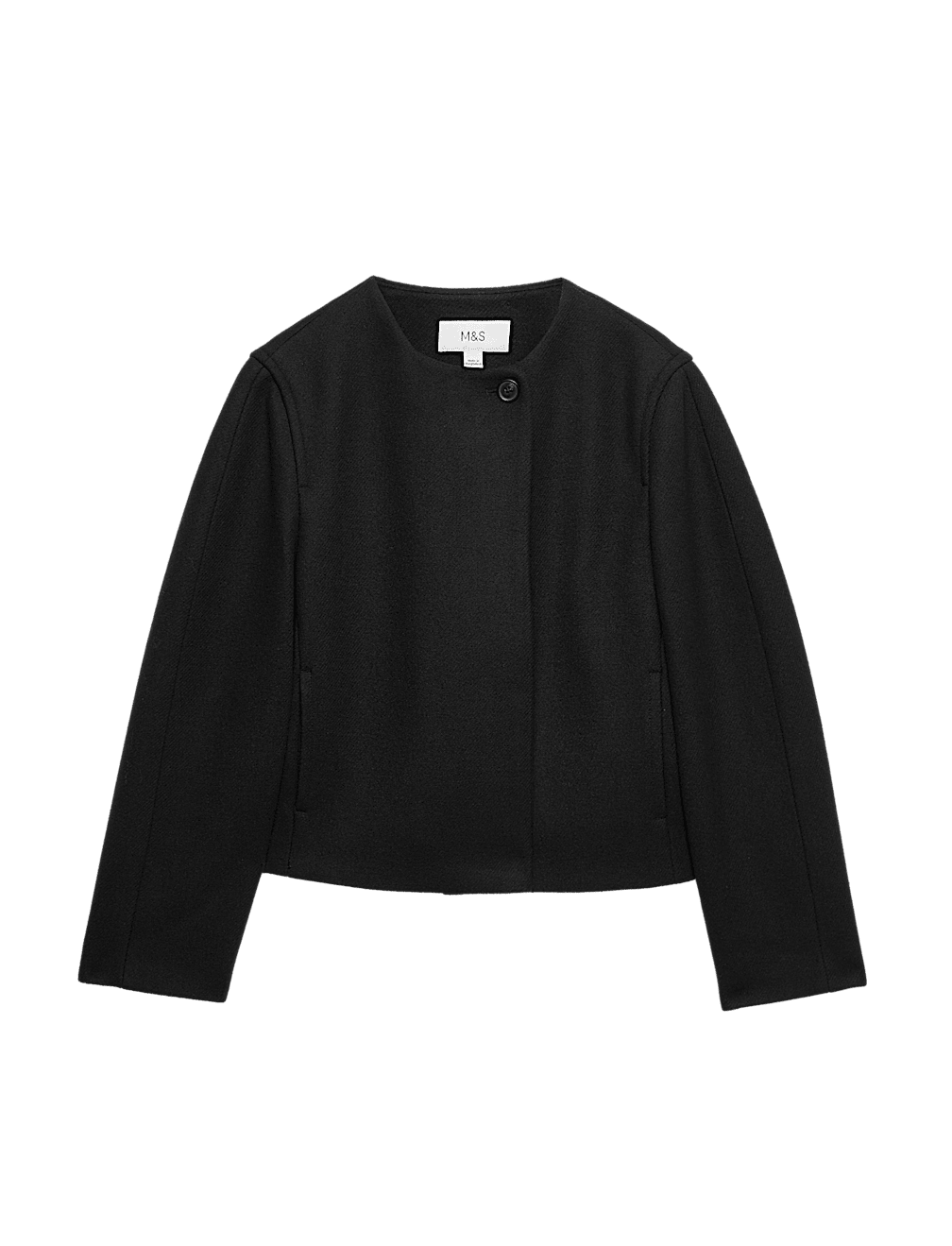 Collarless Short Button Through Jacket with Wool