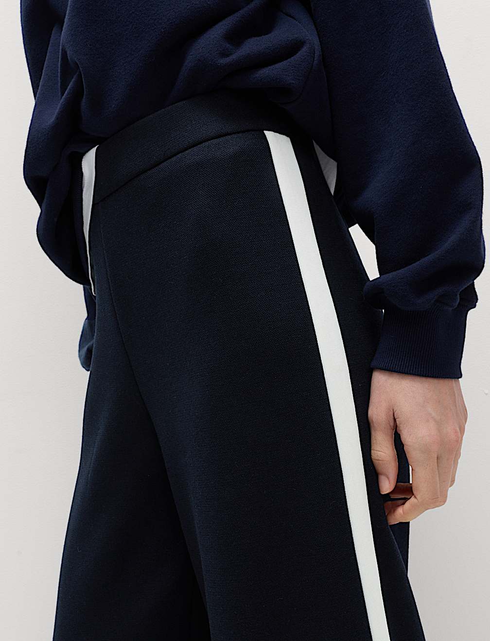 Pique Side Stripe Wide Leg Trousers
