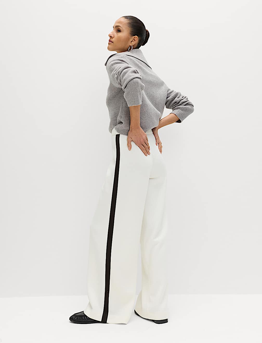 Pique Side Stripe Wide Leg Trousers