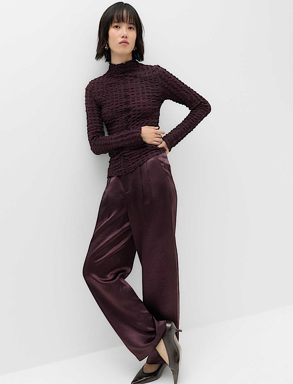Satin Pleated Straight Leg Trousers
