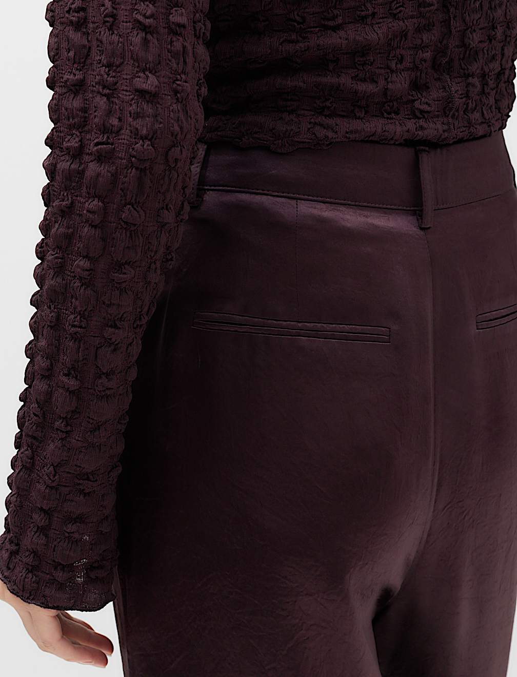 Satin Pleated Straight Leg Trousers