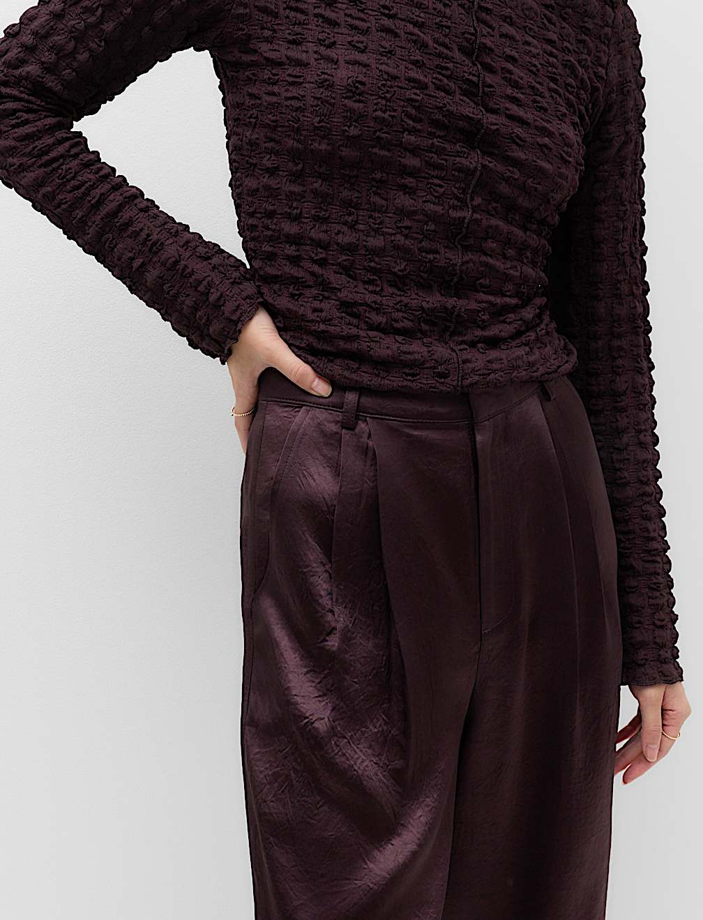 Satin Pleated Straight Leg Trousers