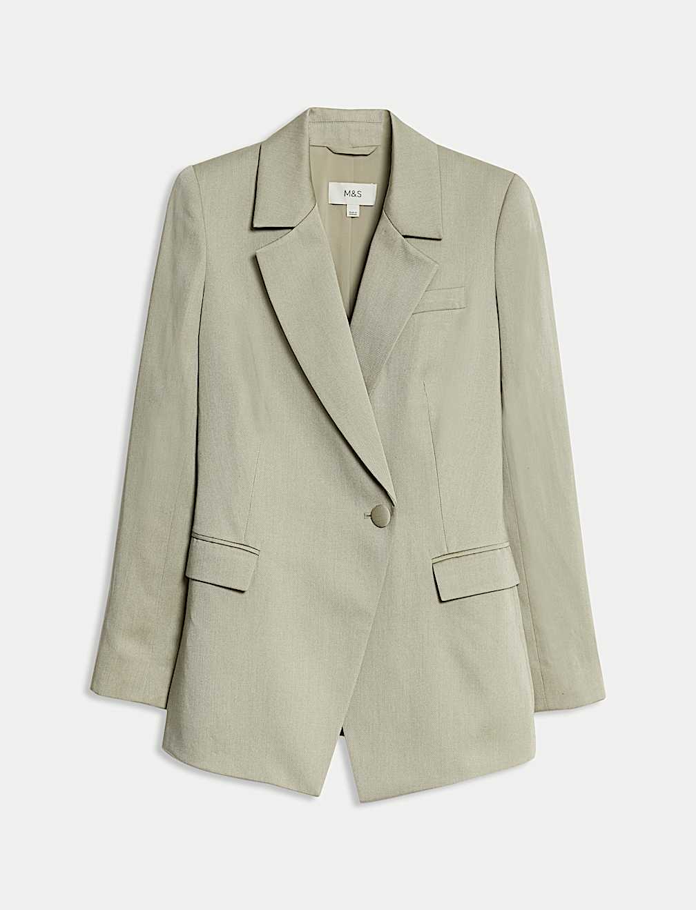 Linen Blend Single Breasted Cinched Waist Longline Blazer