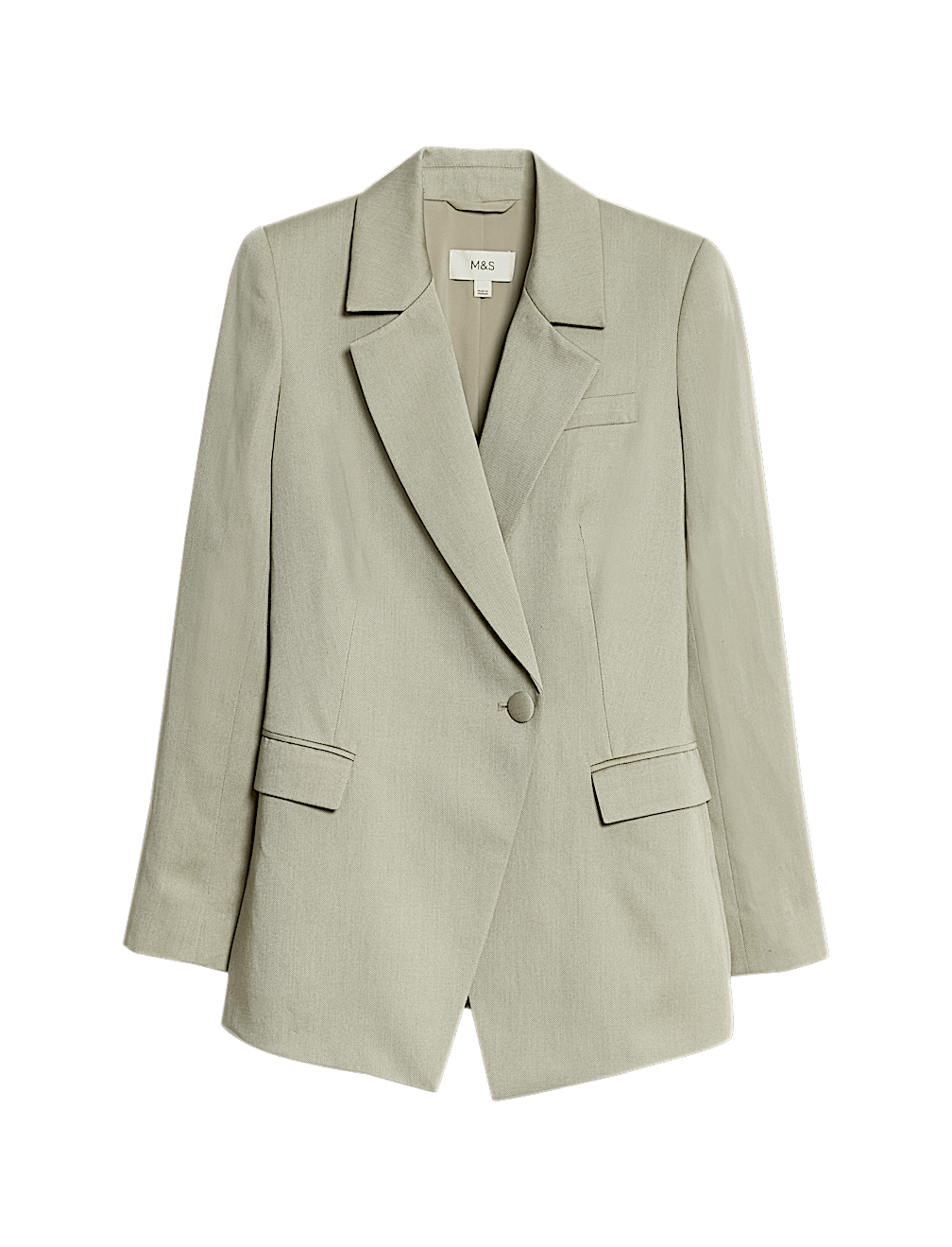 Linen Blend Single Breasted Cinched Waist Longline Blazer
