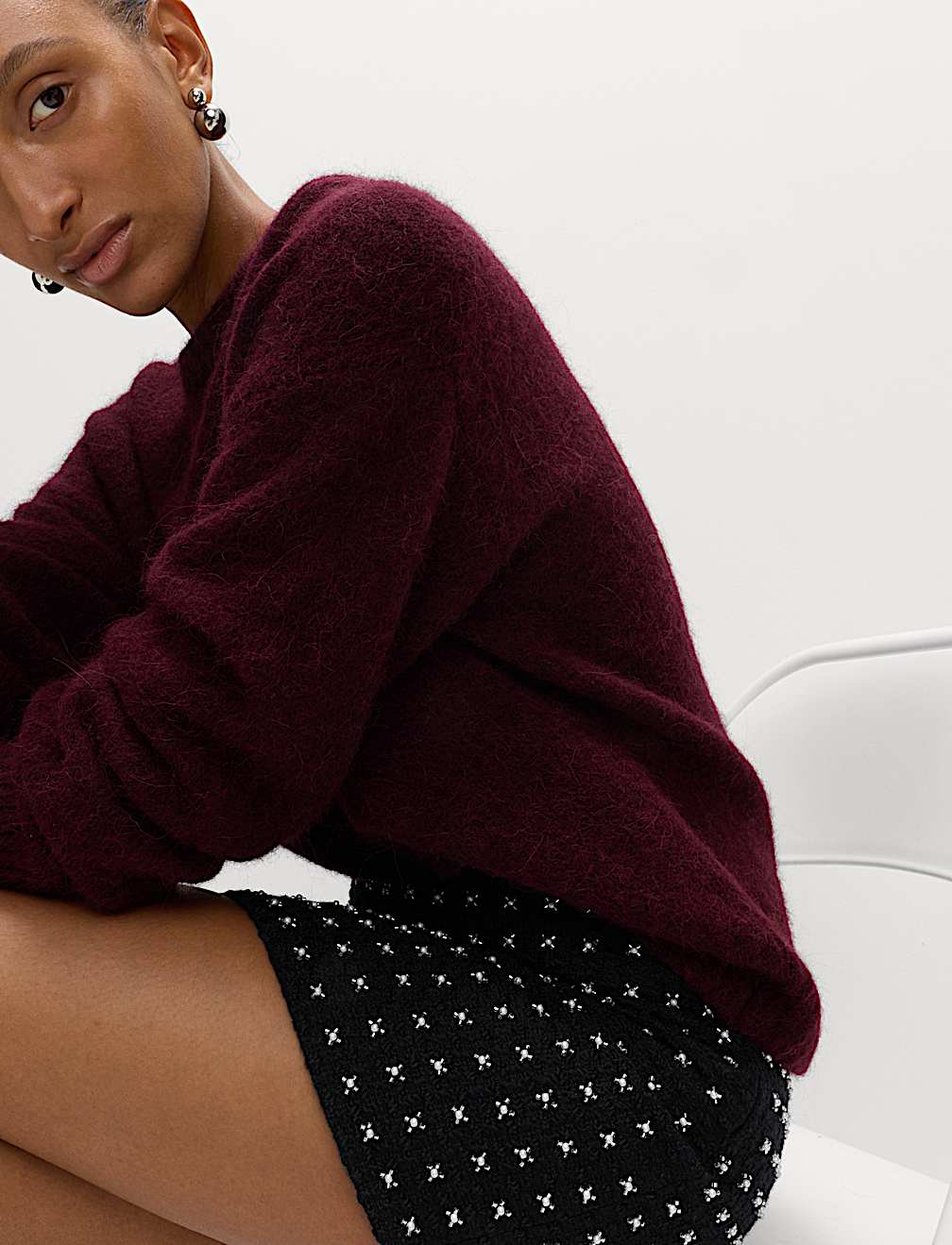 Tweed Embellished Mini A-Line Skirt