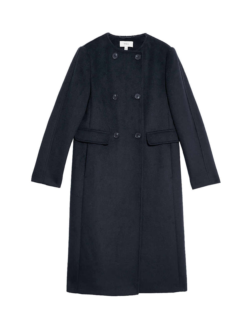 Wool Blend Collarless Longline Coat