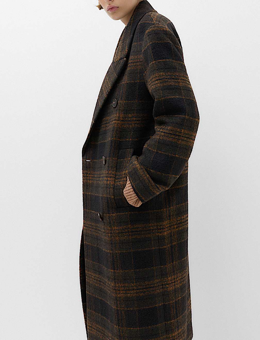 Checked Double Breasted Longline Coat