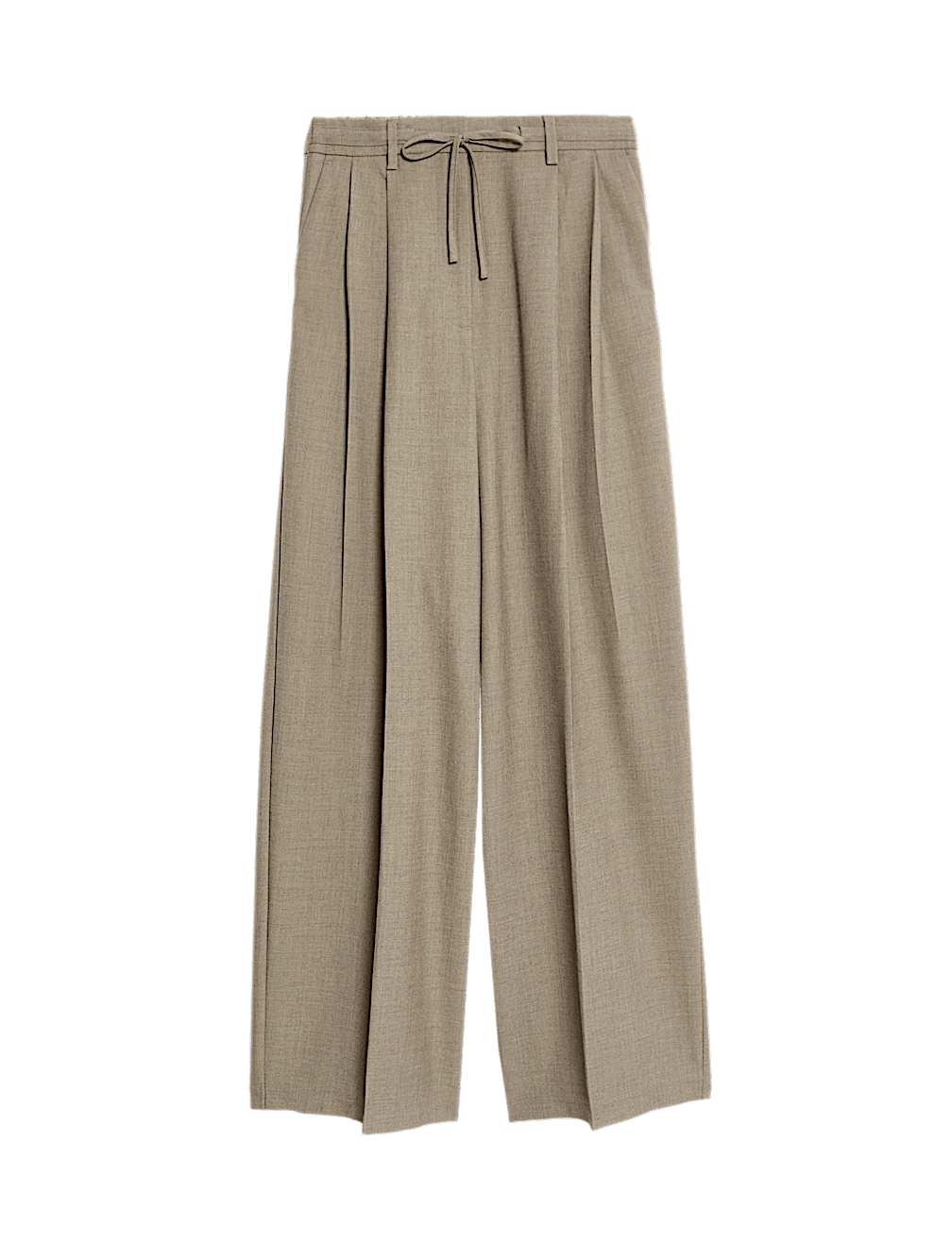 Pleat Front Drawstring Wide Leg Trousers