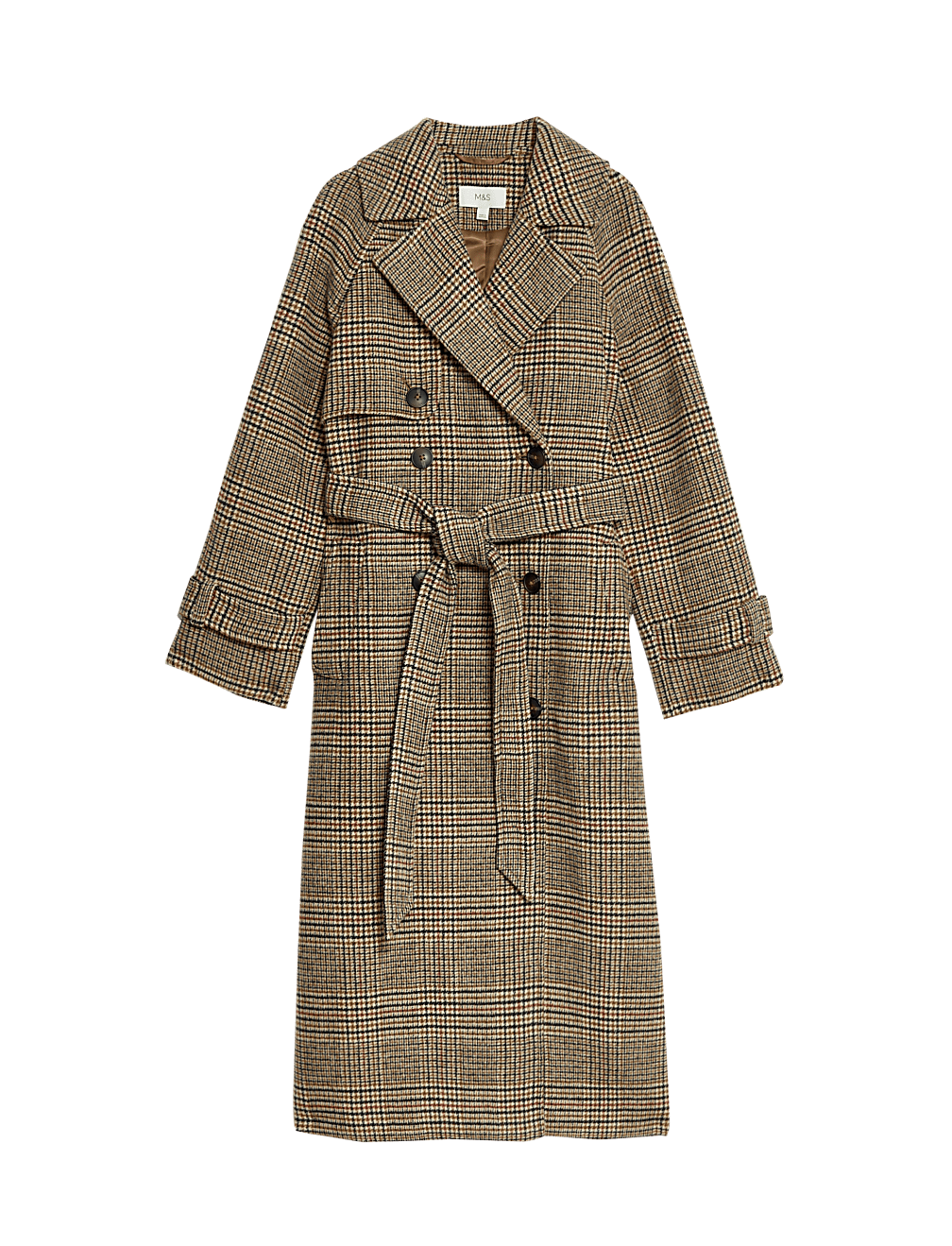 Checked Longline Trench Coat with Wool