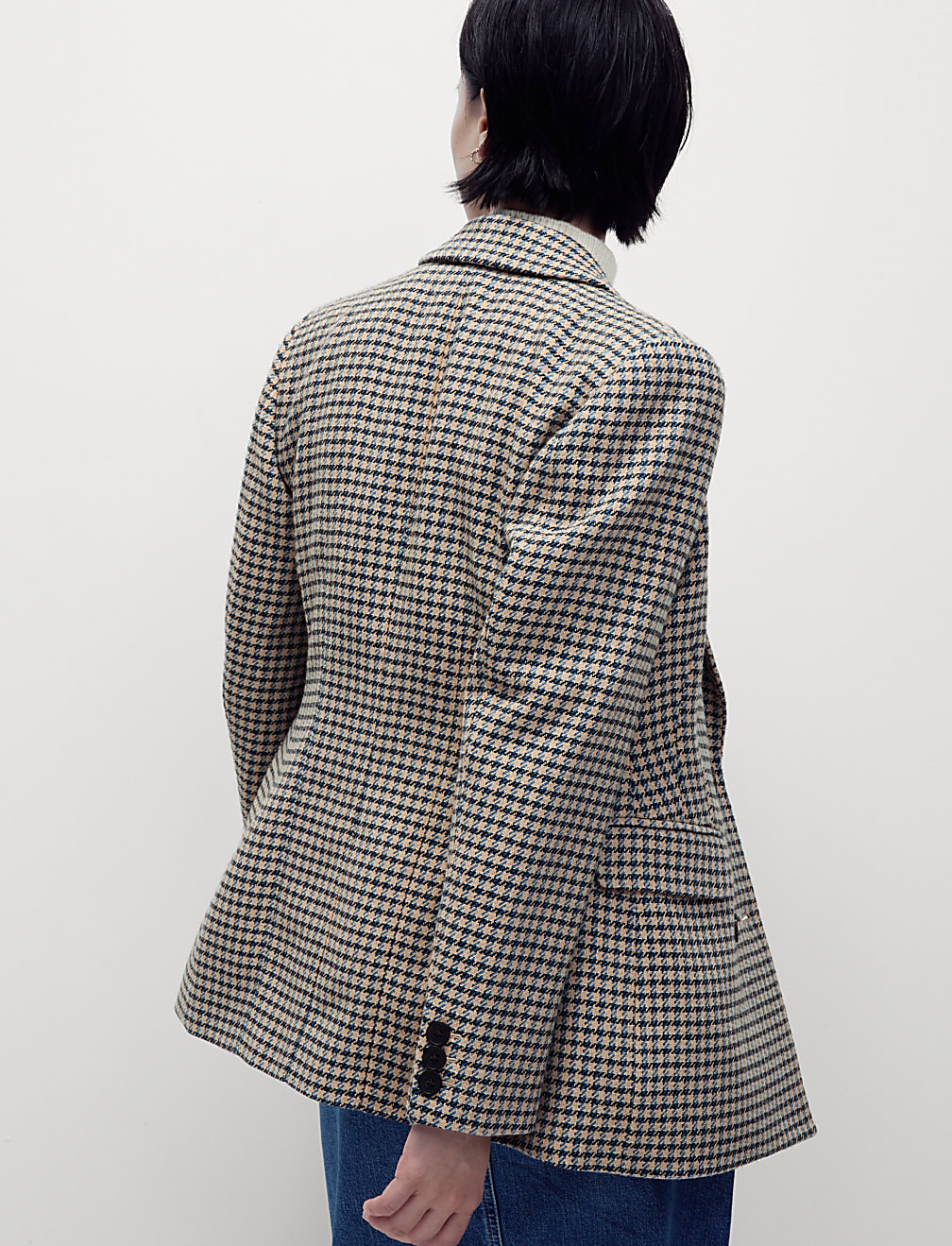 Tweed Tailored Houndstooth Blazer with Wool