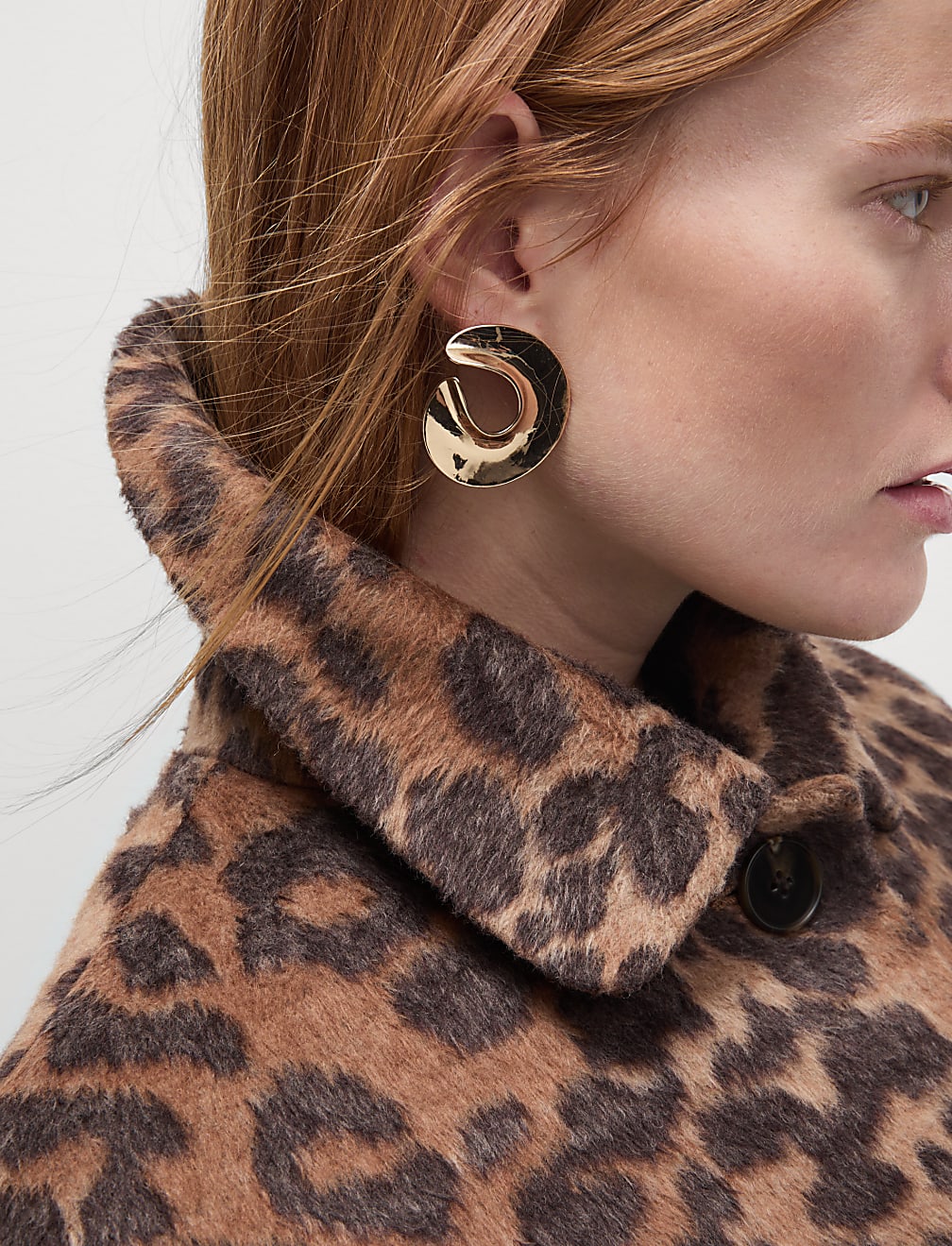 Animal Print Longline Coat With Wool