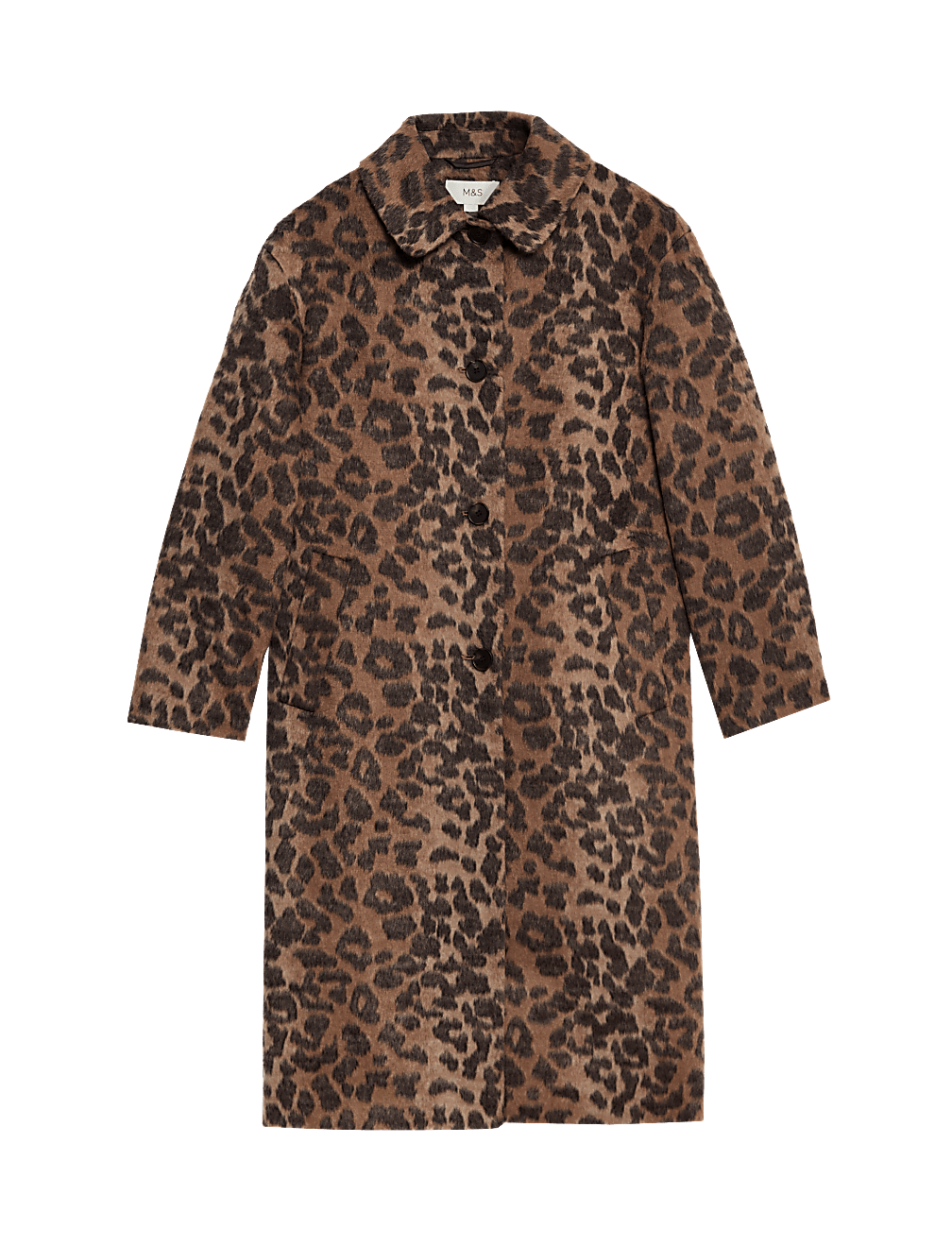 Animal Print Longline Coat With Wool