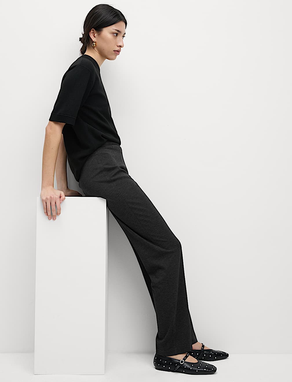 Jersey Straight Leg Trousers with Stretch