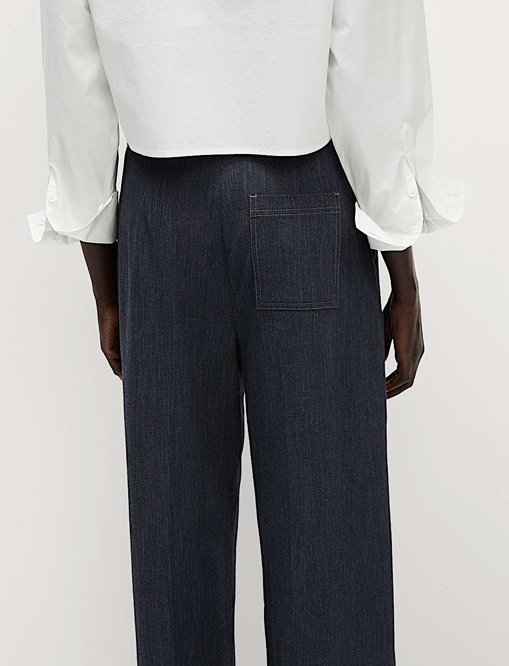 Cotton Blend Denim Look Wide Leg Trouser
