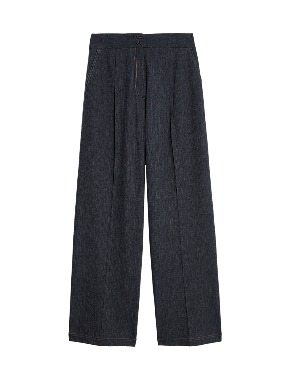 Cotton Blend Denim Look Wide Leg Trouser