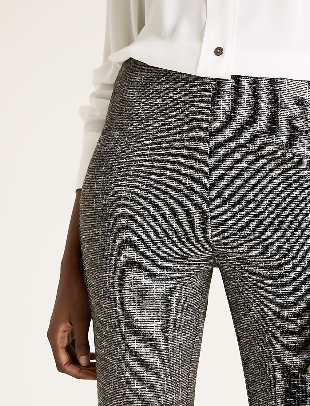 Jersey Checked Flared Trousers
