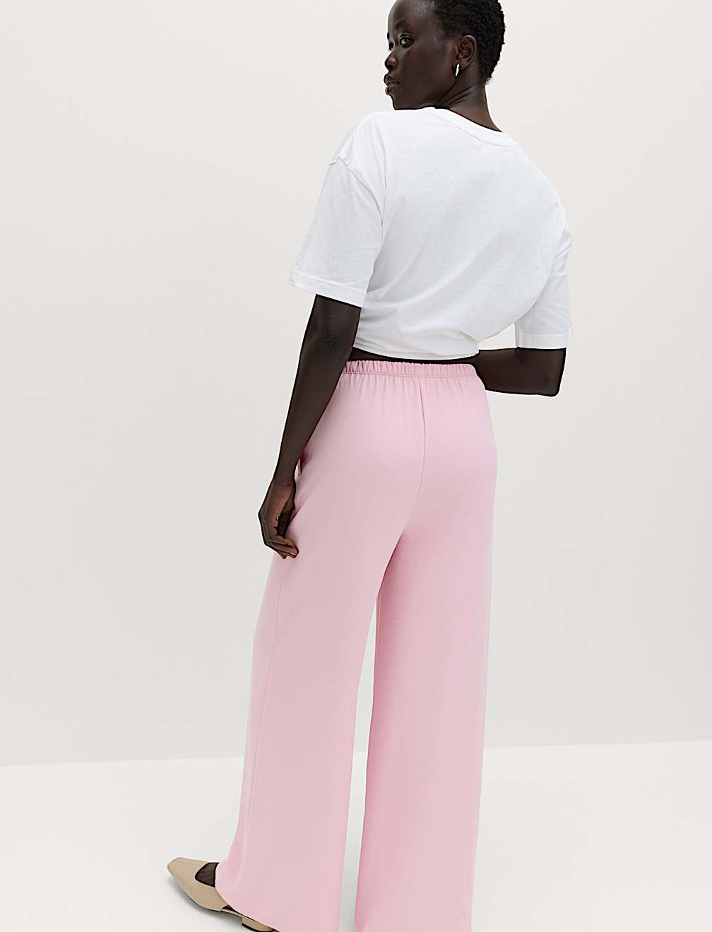 Crepe Elasticated Waist Wide Leg Trousers