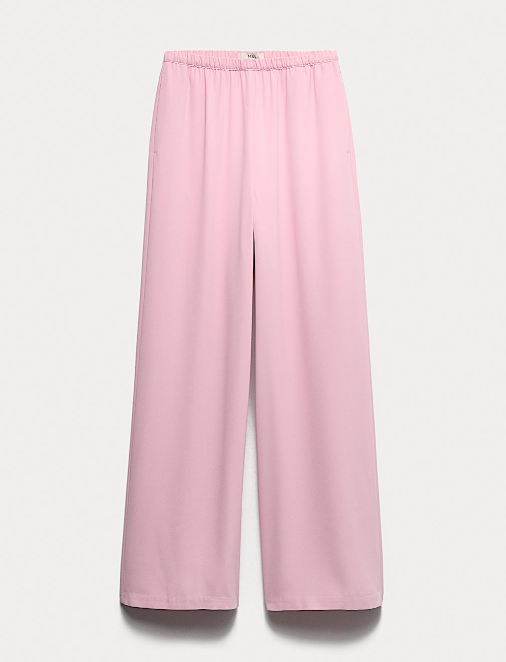 Crepe Elasticated Waist Wide Leg Trousers