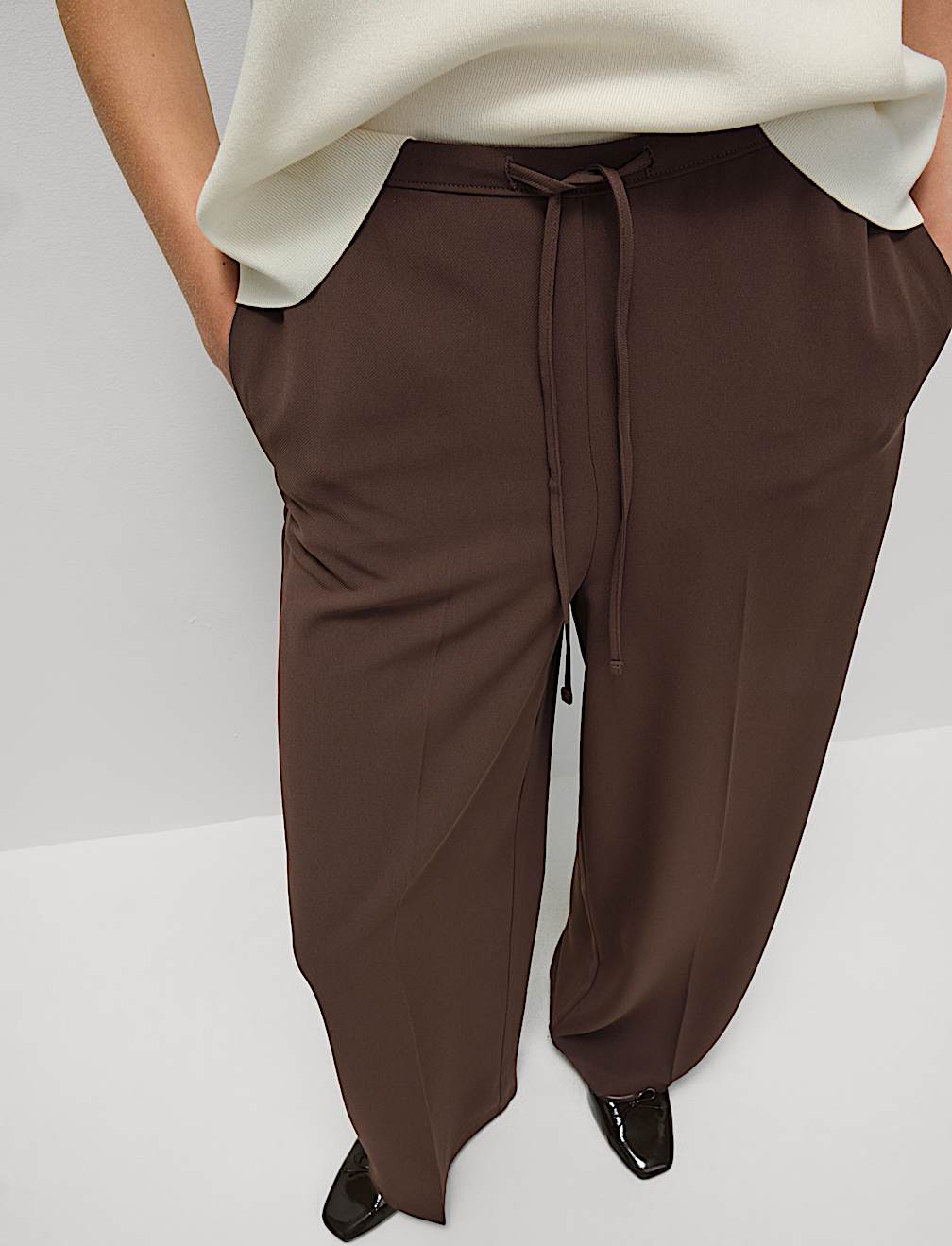 Crepe Elasticated Waist Wide Leg Trousers