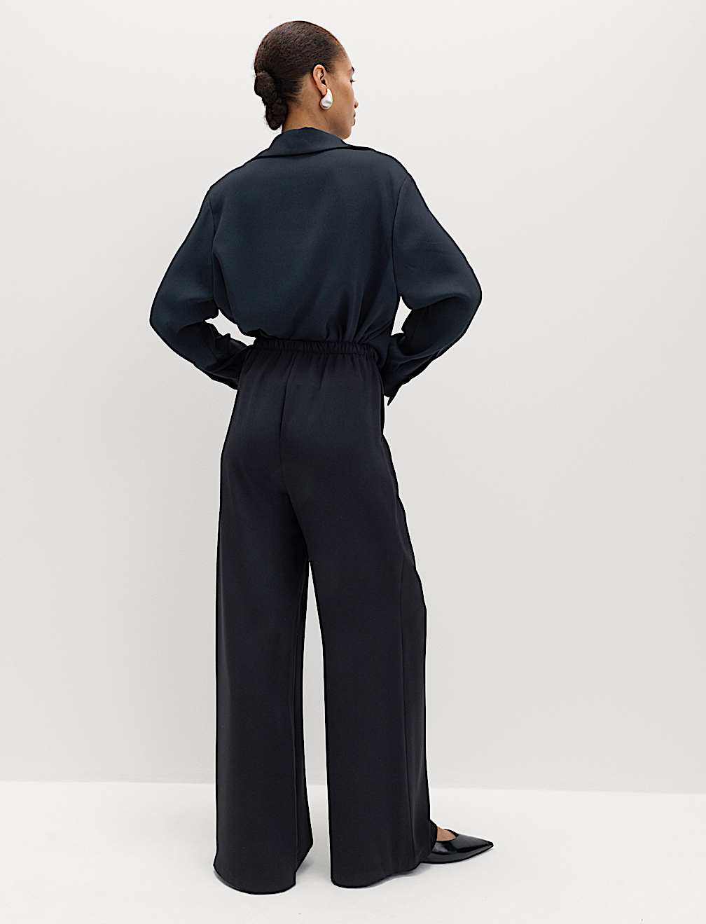 Crepe Elasticated Waist Wide Leg Trousers