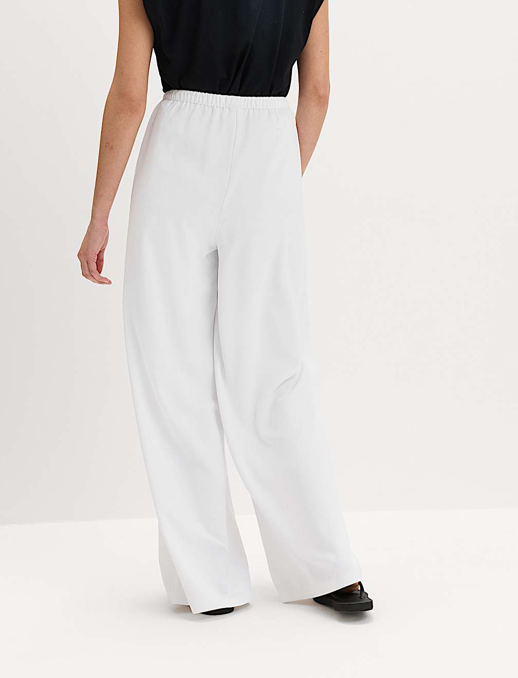 Crepe Elasticated Waist Wide Leg Trousers