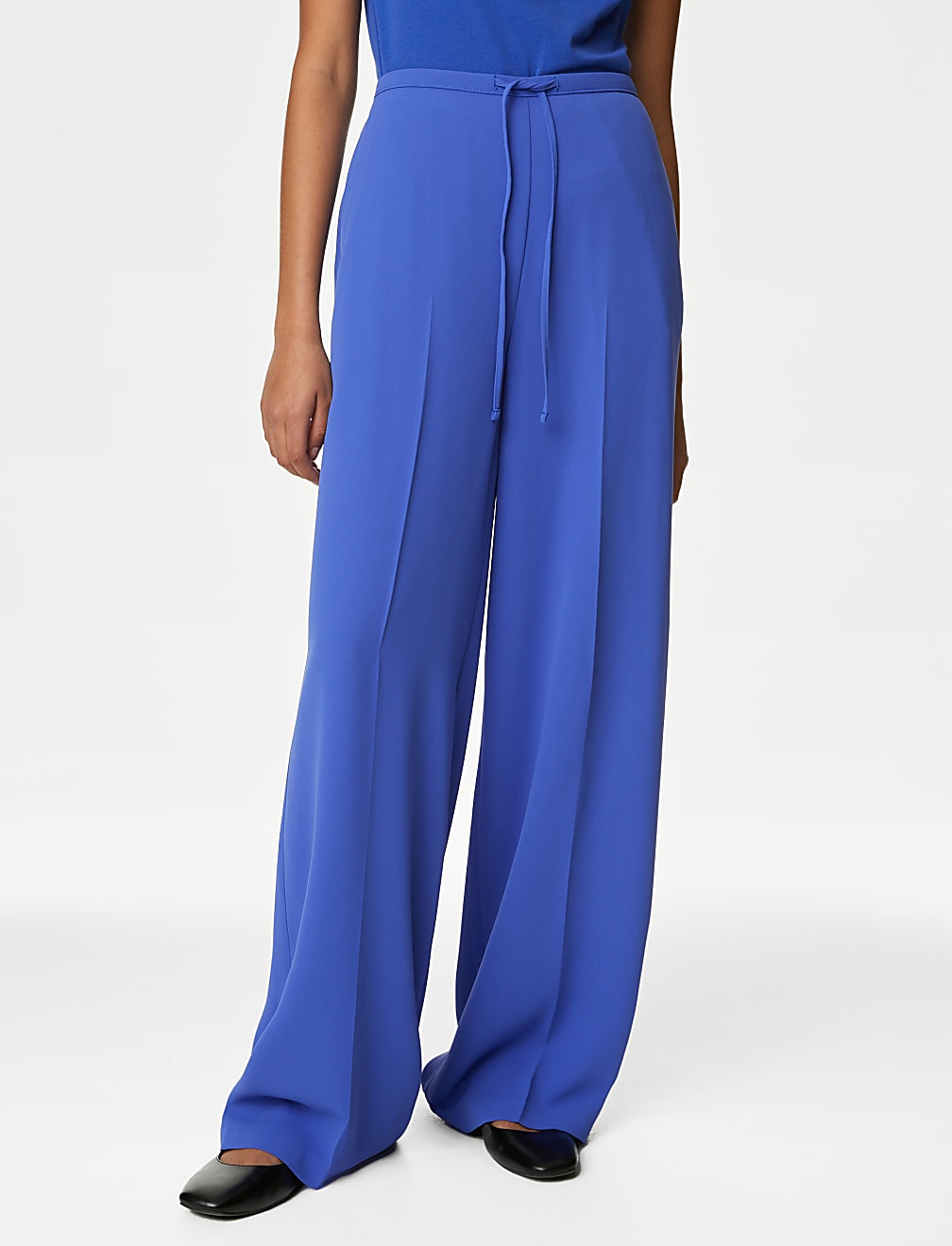 Crepe Elasticated Waist Wide Leg Trousers