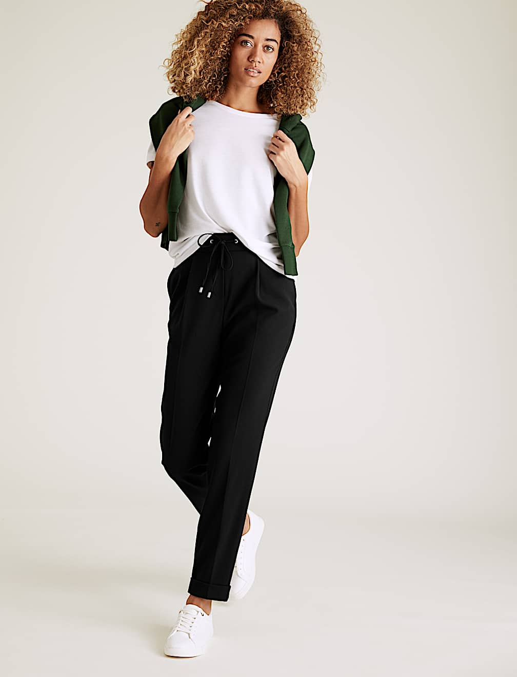 Drawstring Tapered Ankle Grazer Trousers