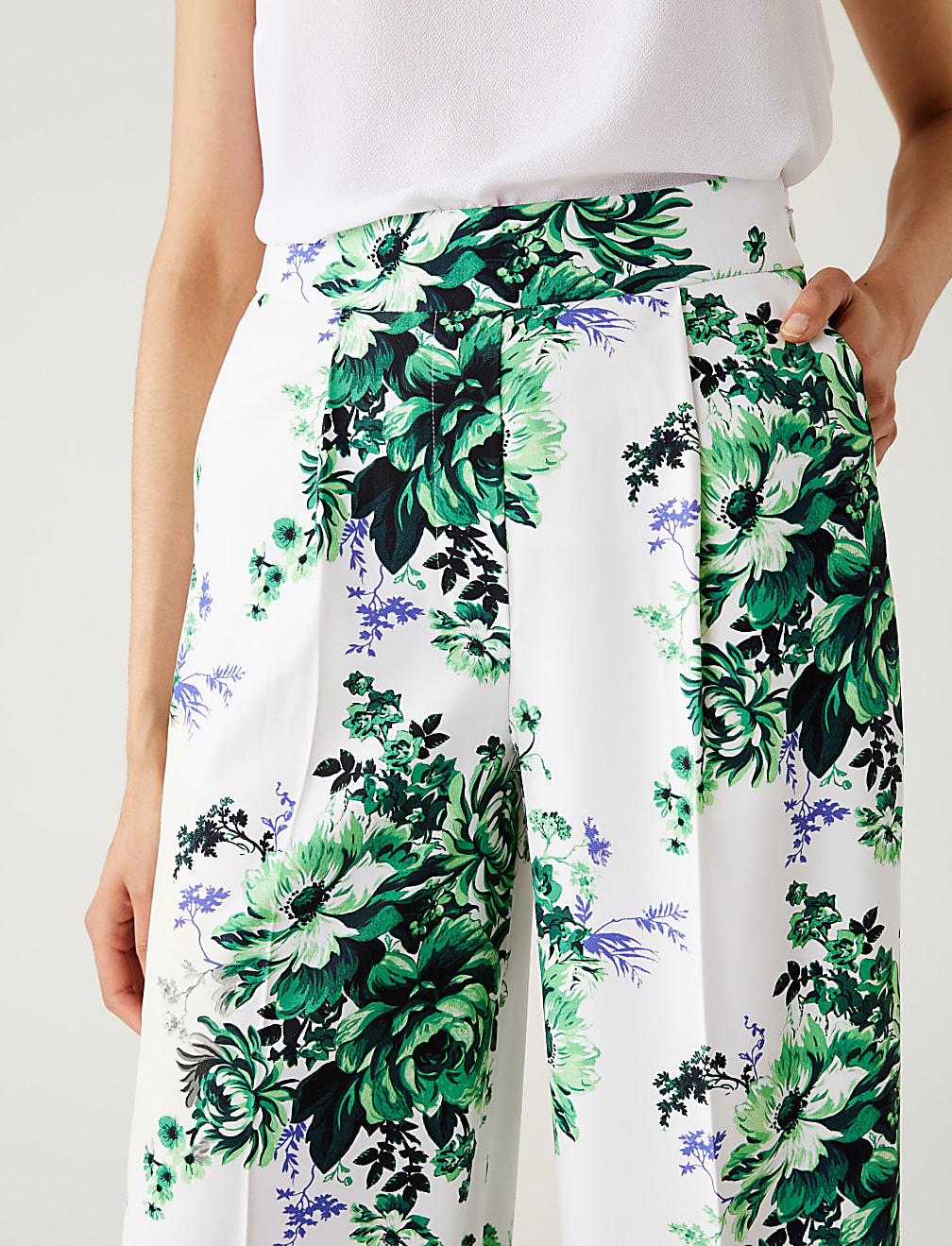 Satin Floral Wide Leg Trousers