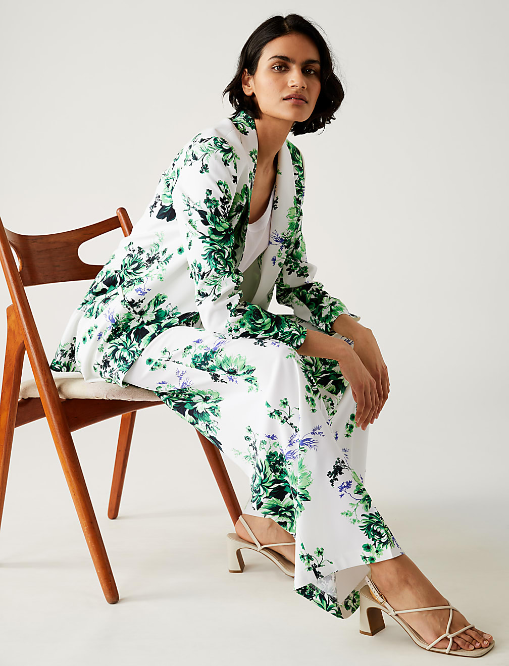 Satin Floral Wide Leg Trousers