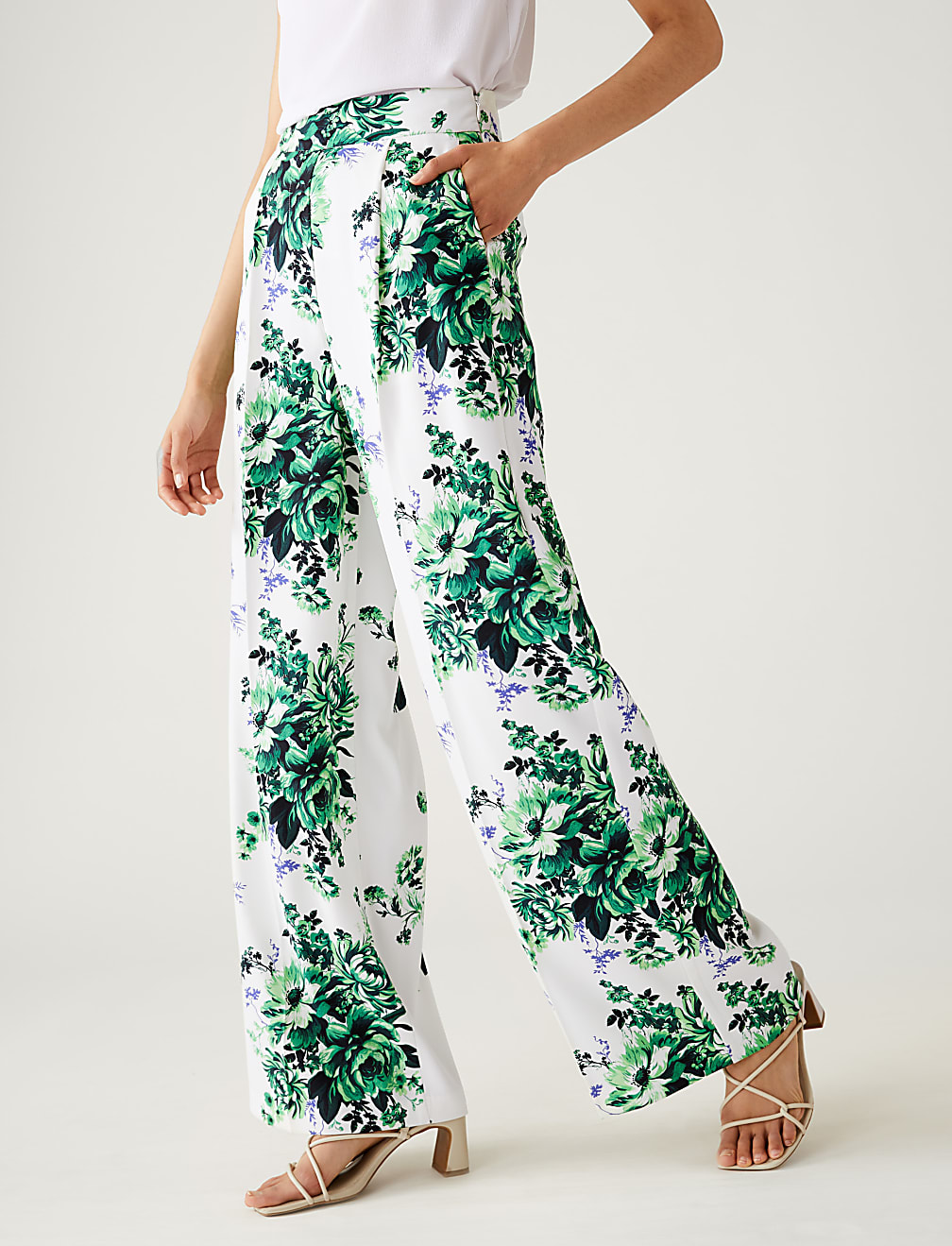 Satin Floral Wide Leg Trousers