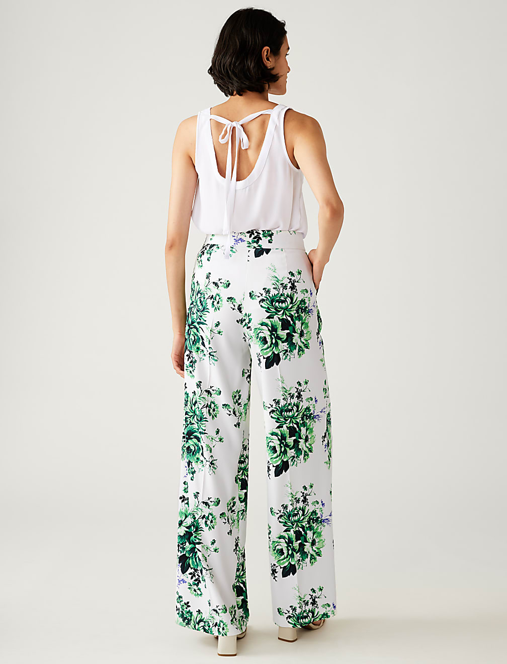 Satin Floral Wide Leg Trousers