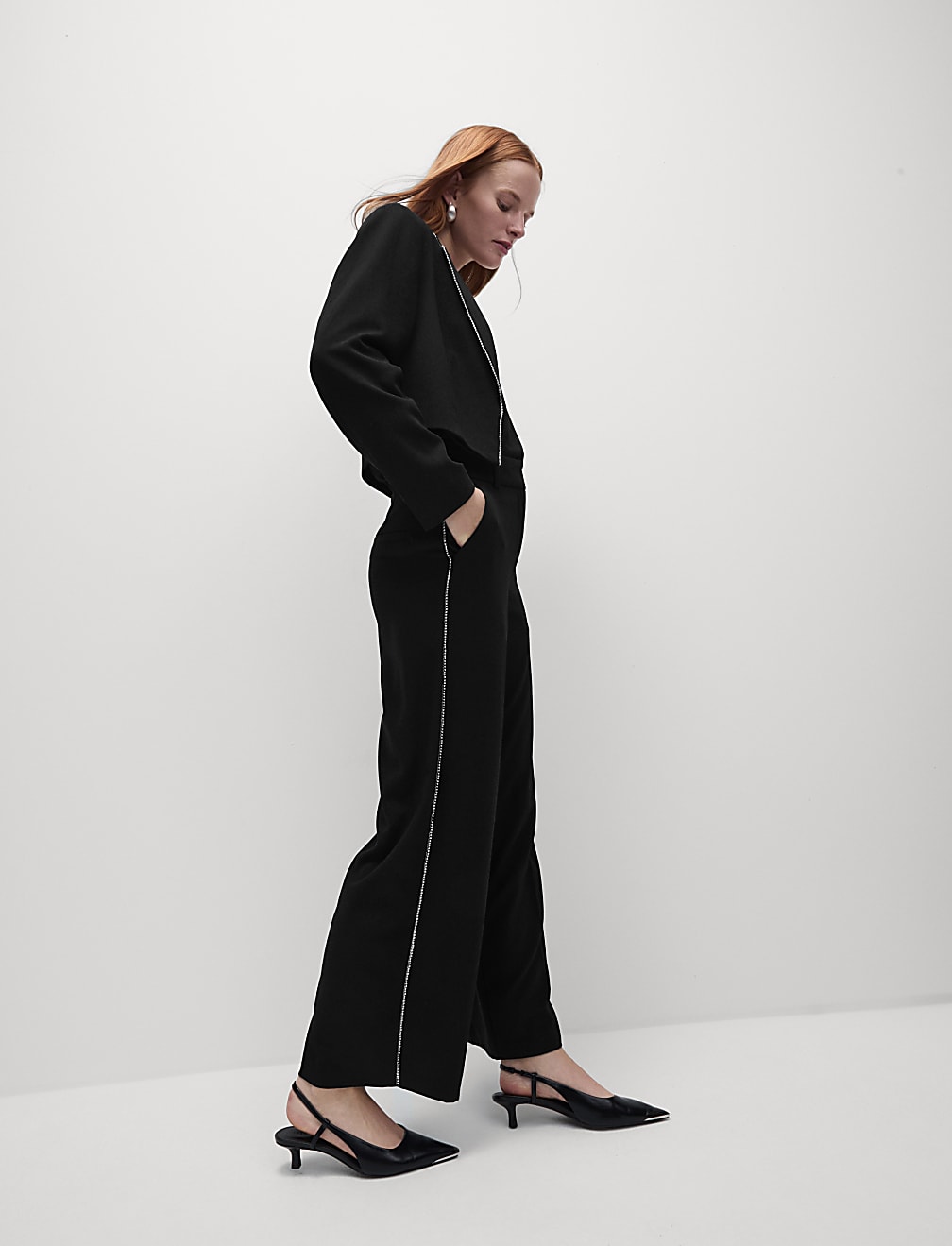 Embellished Tailored Wide Leg Trousers